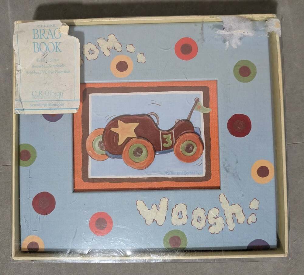 C.R. Gibson Vintage Baby Boy Brag Book Mini Photo Album Race Car Vroom New NOS